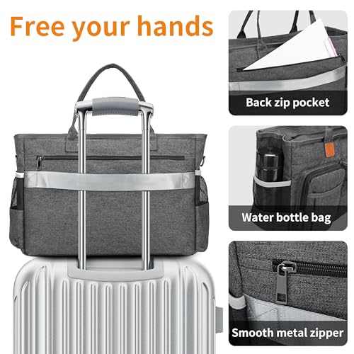 Rabjen Nurse Tote Bag for Work with Padded 15.6” Laptop Sleeve, Medical Supplies Shoulder Bag for Home Health Care - color: Dark Grey