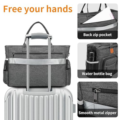 Rabjen Nurse Tote Bag for Work with Padded 15.6” Laptop Sleeve, Medical Supplies Shoulder Bag for Home Health Care - color: Dark Grey