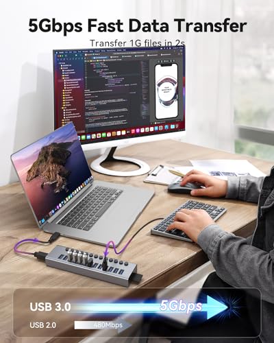 Powered USB 3.0 Hub, Wenter 13 Ports Powered USB Hub with SD/TF Card Reader, Aluminum USB Splitter with Individual On/Off Switches, 12V/3A 36W Power Adapter for PC/Laptops - size: Aluminum 13 Ports