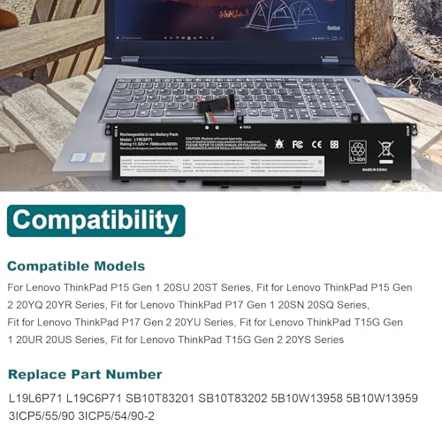 Futurebatt L19C6P71 Battery Replacement for Lenovo ThinkPad P15 P17 T15G G1 G2 Gen 1 2 Mobile Workstation 20ST 20SU 20SN 20SQ 20YS 20YR 20UR 20US 20ST000DGE 5B10W13958 5B10W13959 - size: L19C6P71