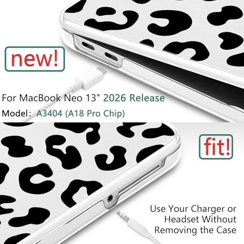 for MacBook Neo 13 inch Case 2026 (Model A3404), Artistic Leopard Pattern Ultra Slim Frosted Matte Hard Shell, Anti-Scratch & Fingerprint Resistant Cover, Leopard Clear - color: Leopard Clear