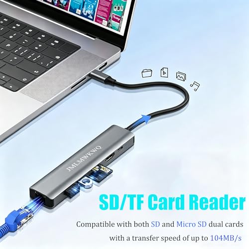 7-in-1 USB-C Hub with Gigabit Ethernet, 100W PD Fast Charging, 4K@30Hz HDMI Adapter, 2 USB 3.0 Ports, SD/TF Card Reader, and Aluminum Alloy Portable Docking Station for laptops/Phones (30Hz) - size: 30Hz