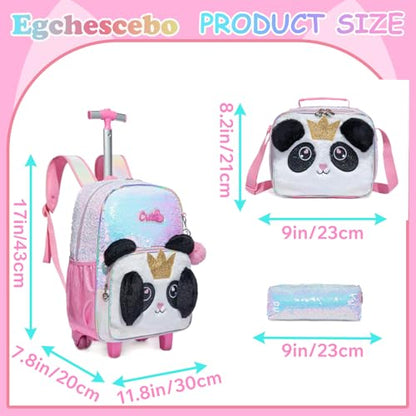 Kids Rolling Cats Backpack for Girls Plush Trolley Suitcases Luggage Travel with Wheels Bookbag Wheeled 17" 3PCS Roller Backpacks Set Toddler Back Pack School Bags for Elementary Pink - color: 5315-maomi-pink