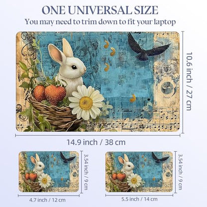Universal Laptop Skin Sticker Decal,15.6 Inch Laptop Vinyl Cover for 13"-15.6" Laptop,Scratch-Resistant Waterproof Protector Wrap,Reusable with Wrist Pads,Rabbit with Strawberries and Daisy - color: Rabbit with Strawberries and Daisy