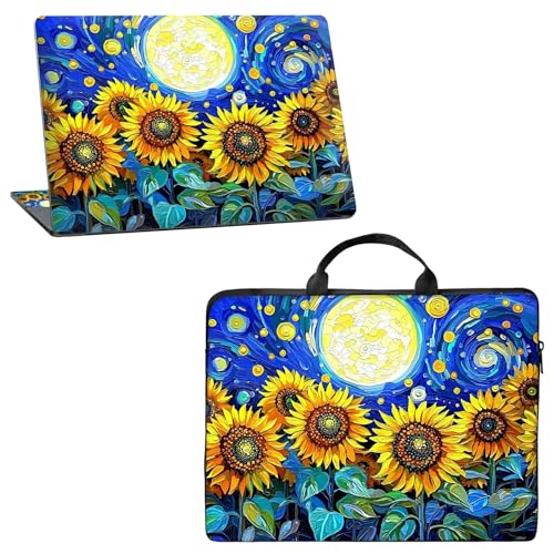 10 inch Laptop Sleeve with Laptop Skin Sticker Set – Slim Protective Case with Smooth Zipper, Lightweight Tablet & Notebook Sleeve for Travel & Daily Carry, Sunflower Art Moon - color: Sunflower Art Moon, size: 10 inch