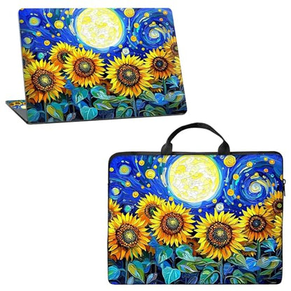 10 inch Laptop Sleeve with Laptop Skin Sticker Set – Slim Protective Case with Smooth Zipper, Lightweight Tablet & Notebook Sleeve for Travel & Daily Carry, Sunflower Art Moon - color: Sunflower Art Moon, size: 10 inch