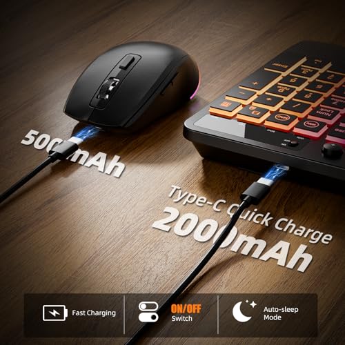 Hamile Wireless Keyboard and Mouse Combo, RGB Backlit, Ergonomic Wrist Rest | Phone Holder, Full Size, 2.4GHz, 3 Level DPI Mouse, Rechargeable Silent Combo for Windows, Mac, PC, Laptop, Black