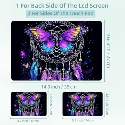 Universal Laptop Skin Decal, 3-Piece Vinyl Protector for 12 13 14 15.6" Notebook, Waterproof Anti-Scratch, Easy Trim & Bubble-Free Finish, Butterfly with Wings is Flying - color: Butterfly with Wings is Flying
