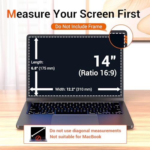 14 Inch 16:9 Removable Laptop Privacy Screen Protector Anti Blue Light | Computer Screen Privacy Shield Anti Glare Replacement for Lenovo Dell Thinkpad Hp Yoga Latitude Asus Acer Thinkpad Envy Xps - size: 14Inch 16:9