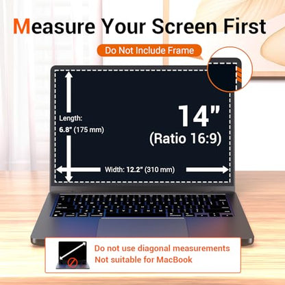 14 Inch 16:9 Removable Laptop Privacy Screen Protector Anti Blue Light | Computer Screen Privacy Shield Anti Glare Replacement for Lenovo Dell Thinkpad Hp Yoga Latitude Asus Acer Thinkpad Envy Xps - size: 14Inch 16:9
