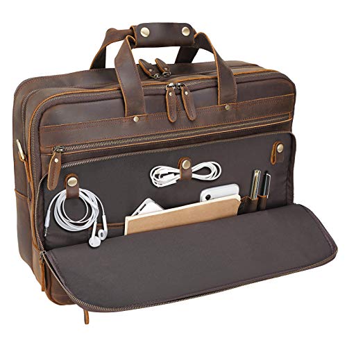 Polare X-Large 18" Full Grain Leather Briefcase For Men Business Travel Case Messenger Bag Fits 17.3" Laptop - color: Brown (X-large 18'')