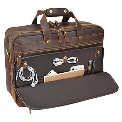 Polare X-Large 18" Full Grain Leather Briefcase For Men Business Travel Case Messenger Bag Fits 17.3" Laptop - color: Brown (X-large 18'')