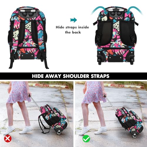 Tilami Rolling Backpack & Lunch bag for Kids 19 Inch Wheeled Bookbag for Boys & Girls for School & Travel,Arts Pink - color: Arts Pink