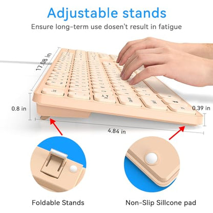 Wired USB Keyboard, Comfortable Quiet Chocolate Keys, Durable Ultra-Slim Computer Keyboard Wired(QWERTY) for PC, Windows 11/10/8/7/XP (Milk Tea, Wired Keyboard for Windows) - color: Milk Tea