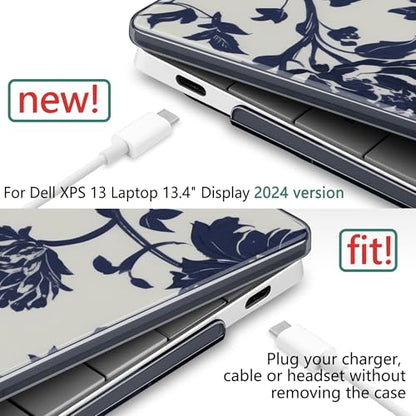 Batianda Navy Floral Vine Case for Dell XPS 13 Laptop 2024 2025 | Fits Model 9340/9345/9350 13.4" Display, Lightweight Slim Shell Protection for Girls, Office Users and Classic Style Fans - color: Navy flowers