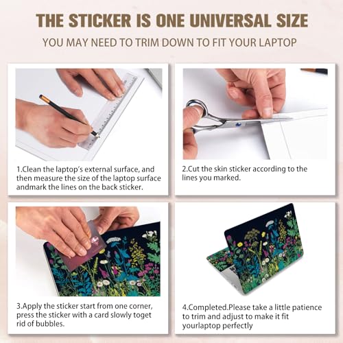 PLIGREAT 15 Inches Wildflowers in The Dark Laptop Sticker Decals, Creative Art Design Laptop Skin Stickers Fits 12" to 15" Laptops Universal Waterproof Removable Notebook Art Protector, Yellow Blue - color: Yellow Blue