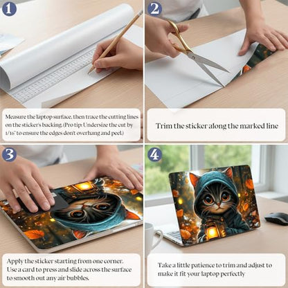 Universal Laptop Skin Sticker Decal, 15.6 Inch Laptop Vinyl Cover for 13" 14" 15.6" Laptop, Waterproof Scratch-Resistant Protector Wrap, Reusable with Wrist Pads,Hooded Lantern Cat - color: Hooded Lantern Cat