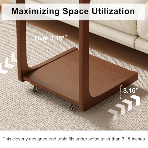 AQIMUELE Wooden C-Shaped End Table,Couch Table with Adjustable Desktop,Small Rolling Side Table with 2 Lockable Wheels,Small End Table for Couch, Living Room,Bedroom (Walnut) - color: Walnut, size: 15.6"D x 15.7"W x 24.8"H, style: Modern 2 Tier