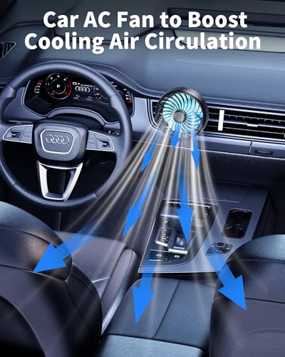 USB AC Fan for Car SUV Van Pickup Truck RV Vehicles Air Vent, Car Vent Fan to Boost Cooling Air Circulation, Colorful Lighting Car Clip On Fan 3 Speed Setting 360 Rotating Quiet Running