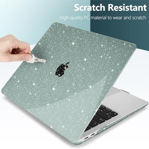 DONGKE for MacBook Air 13 inch Case 2021-2018 Release A2337 M1 A2179 A1932, Bling Plastic Hard Shell Case & Keyboard Cover Only Compatible with MacBook Air 13 inch Retina Fits Touch ID, Sparkly Green - color: Sparkly Midnight Green