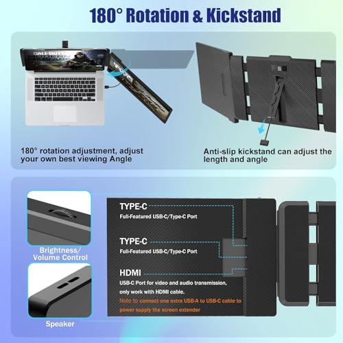KEFEYA Laptop Screen Extender, 14" FHD 1080P IPS Laptop Monitor Extender Dual Screen, Portable Monitor for Laptops 13-17" with USB-C/HDMI Port, Plug n Play for Windows/Mac/Android/Switch/PS5 - size: 14” Screen Extender