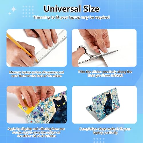 Universal Laptop Skin Sticker Decal for 11.6”12" 13" 13.3" 14" 15" 15.4" 15.6" Reusable Waterproof Scratch-Scratch Resistant Protective Vinyl Laptop Notebook Skin Stickers - Black Cat Floral Leaf - color: Black Cat Floral Leaf