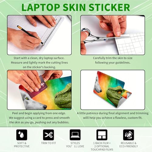 Laptop Skin Sticker Decal, Universal Protective Cover Fit 12 13 14 15.6 Inch Notebook, Reusable Water-Resistant Vinyl Decal w/ 2 Wrist Pads for Business Travel Office, Dragon and Wolf - color: Dragon and Wolf