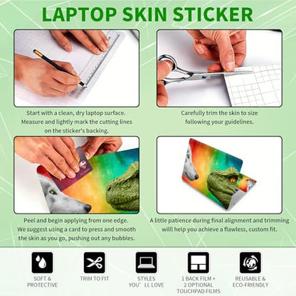 Laptop Skin Sticker Decal, Universal Protective Cover Fit 12 13 14 15.6 Inch Notebook, Reusable Water-Resistant Vinyl Decal w/ 2 Wrist Pads for Business Travel Office, Dragon and Wolf - color: Dragon and Wolf