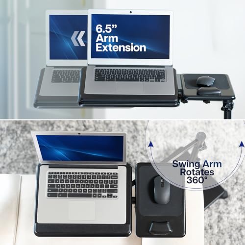 VIVO Black 15 x 12 inch Laptop Cart with Extension Arm, CART-H10L | Mobile Over Sofa Rolling Tablet Stand, Adjustable Height and Tilt, Full Arm Rotation, Holds up to 16 inch Laptops