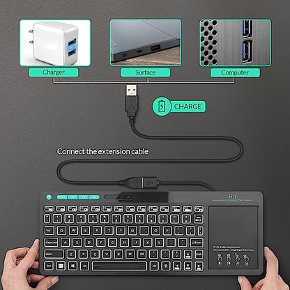 Rii (Dual Mode) RT518S Wireless and Bluetooth Multimedia Keyboard | 2-LED Color Backlit,with Multi-Touch Trackpad,Rechargable Keyboard for Android TV Box,PC,Tablets,Smart TV, HTPC, IPTV,Windows - style: dual mode Version