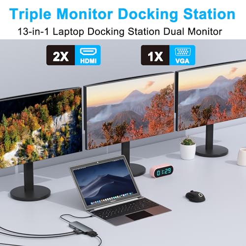 Docking Station for Dell/HP/Lenovo/Surface Laptop, Dual HDMI Adapter for 2 Monitors, 13 in 1 USB C Hub With HDMI/VGA/USB/PD/Ethernet/SD/TF/Audio - style: 13 IN 1