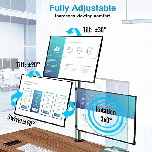 MOUNTUP Triple Monitor Stand, Height Adjustable Monitor Desk Mount Fit for 17 to 32 Inch Computer Screens, Stacked Monitors Arm for 3 Monitors, with C-Clamp and Grommet Base, up to 17.6lbs per Arm - size: Triple