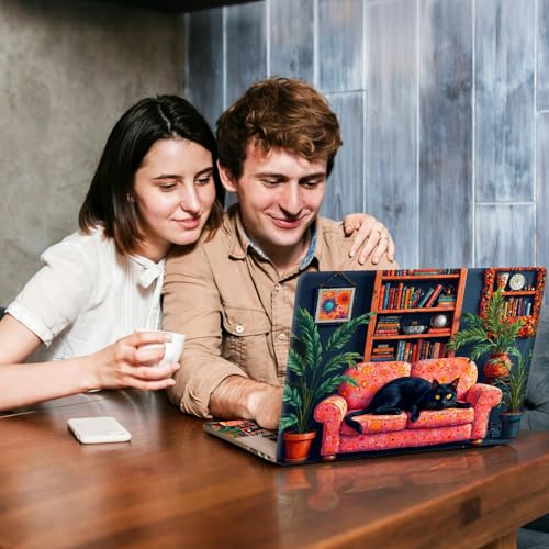 Universal Laptop Skin Sticker Decal, Compatible with MacBook HP Dell Lenovo 12"-15.6", Reusable Vinyl Notebook Cover 3PCS Set, High-Recognition Film-Black Cat on Floral Sofa - color: Black Cat on Floral Sofa