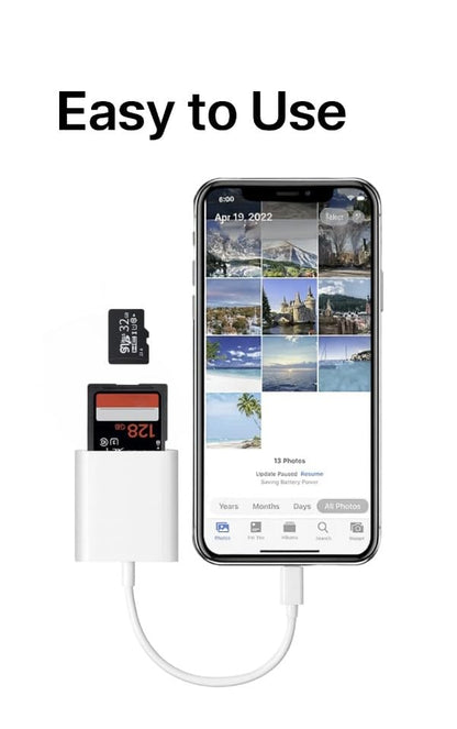2-in-1 USB-C SD & MicroSD Card Reader for iPhone 17/16/15, iPad, MacBook Pro/Air, Android & PC — Plug & Play Adapter Supports SD/TF Cards up to 512 GB | Fast 16 MB/s Transfer Speed | White