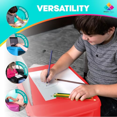 MAVOCRAFT Foldable Kids Lap Tray with Storage - Portable Lap Desk Kids & Adults - Kids Lap Desk for Breakfast in Bed, Serving Tray, Car Desk & Gaming (Red) - color: Red