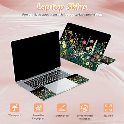 Laptop Skin Sticker Decal 12" 13" 13.3" 14" 15" 15.6",Waterproof Scratch Resistant Vinyl,Reusable Easy to Apply,for MacBook HP Dell Notebooks Netbooks Laptop,2 Wrist Pads,Black Wildflower - color: Black Wildflower