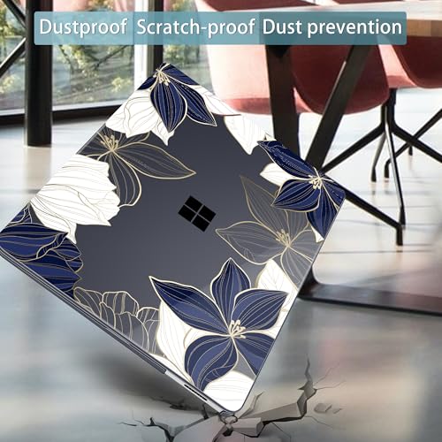 Mektron Case for 13.8" Microsoft Surface Laptop 8/7 (2026/2024) Surface Laptop 13.8 Inch Cover Fits Model 2036, Keyboard Cover +Screen Protector +Dust Plugs, Gold line Lily - color: Gold line lily