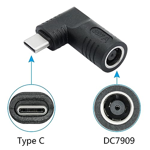 Right Angle DC 7909 to USB C Connector Adapter, 90 Degree PD 65W DC 7.9mm x 0.9mm to USB Type C Male Plug Power Charge Adapter for Laptop, Phone - Black - style: DC 7909 to USB Type c
