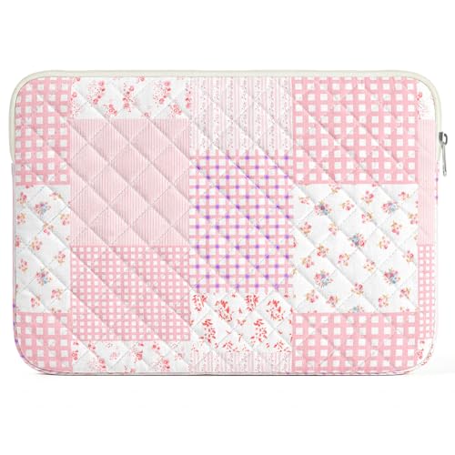 13-14 inch Cotton Quilted Laptop Sleeve for Women, Aesthetic Puffy Laptop Case Carrying Bag Compatible with MacBook Air/Pro 13/Pro 14, Soft Computer Liner Bag (Pink Patchwork, 13.3 inch) - color: Pink Patchwork, size: 13.3 inch
