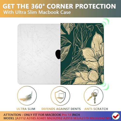 CISSOOK Compatible with MacBook Pro 14 inch Case 2026 2025 2024 2023 2022 | A3434 A3427 A3426 A3112 A3185 A3401 A2918 A2992, 5in1 Kit Hard Shell Case for MacBook Pro 14 M1 M2 M3 M4 M5, Elegant Floral - color: 14inch-Elegant Floral