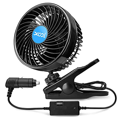 XOOL 12V 6'' Car Fan, Clip Fan 360 Degree Rotatable Car Fan Cooling Air Fan with Stepless Speed Regulation & Cigarette Lighter Plug for SUV, RV, Vehicles - size: Cigarette Single Fan - Clip