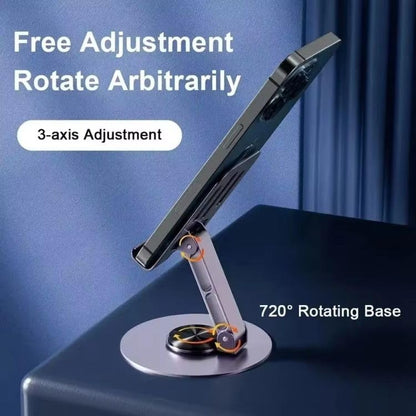 360° Rotating Metal Phone Stand, Foldable Adjustable Desktop Holder, Stable Universal Mount for All Smartphones & Tablets, Ideal Office/Home Desk Accessory（Purple - color: Purple