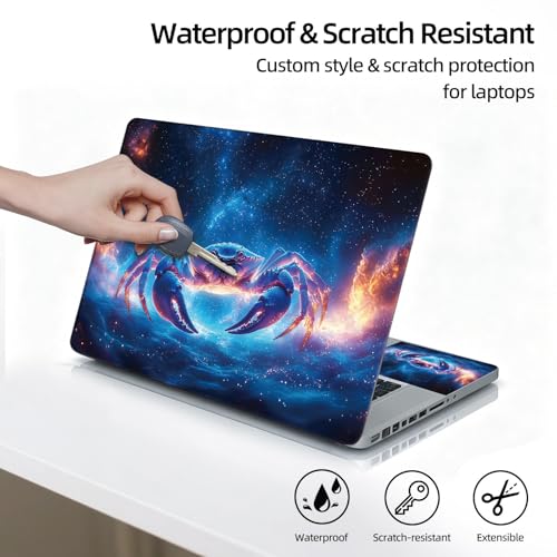 Universal Laptop Skin Sticker Decal, 12"-15.6" Aesthetic Vinyl Wrap, Cosmic Crab Zodiac Waterproof Notebook Cover Art Protector for MacBook HP Dell Lenovo, Fits 13" 14" 15" 15.6" - color: Cosmic Crab Zodiac