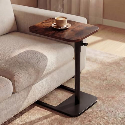YUHFERA Couch Table, 360° Swivel Adjustable TV Tray for Small Spaces, Rich | Height-adjustable sofa side table slides under seating for eating, reading, laptop work, and everyday essentials - color: Rich