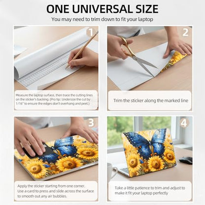 Monarch Butterfly Sunflowers Floral Universal Laptop Skin Sticker 3PCS,Protective Decal Trim-to-Fit 11.6" 13.3" 14" 15.6" Laptop Vinyl Cover,Removable Anti-Scratch Computer Decal Protector - color: Monarch Butterfly Sunflowers Floral