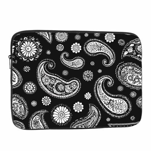 Laptop Sleeve Bag 15.4 15.6 Inch,Paisley Pattern Black White Floral Ethnic Asian Art Protective Polyester Computer Cases Laptop Cover Briefcase Bag Tablet Travel Cover - color: LPS-027