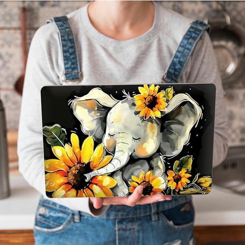 Universal Laptop Skin Sticker with 2 Wrist Pad Skins, Waterproof Scratch Resistant Vinyl Laptop Cover Decal, Cut to Fit for 11–15.6 Inch MacBook HP Dell Lenovo, Elephant Sunflower - color: Elephant Sunflower