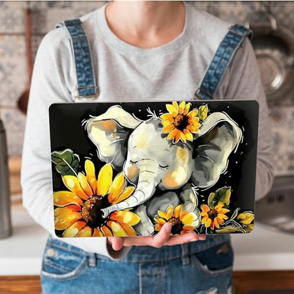 Universal Laptop Skin Sticker with 2 Wrist Pad Skins, Waterproof Scratch Resistant Vinyl Laptop Cover Decal, Cut to Fit for 11–15.6 Inch MacBook HP Dell Lenovo, Elephant Sunflower - color: Elephant Sunflower