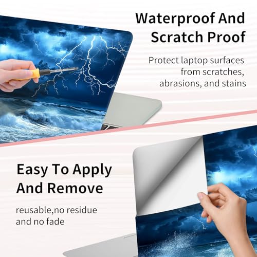 Laptop Skin Sticker 3-Piece Set,Blue Sky with Lightning | Trim-to-fit 3-piece vinyl set with one 15 x 10.6 in lid skin and two palm-rest decals for many 12-15.6 in laptops - color: Blue Sky With Lightning