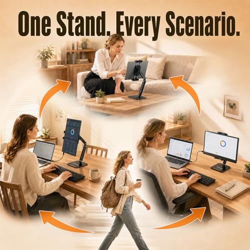 Urmust Portable Monitor Stand for 10-18.5 Inch Screens, Dual Adjustable Arm | Weighted metal base, foldable dual arm, adjustable viewing angle, stable laptop second screen for home office, travel - size: Dual-arm